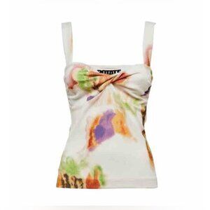 NWT ROTATE Fine Ribbed Abstract Floral Tank Kris Top Twist Detailing Sz 42 / 10